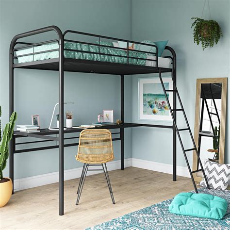 metal frame loft bed with desk|adult metal loft beds.